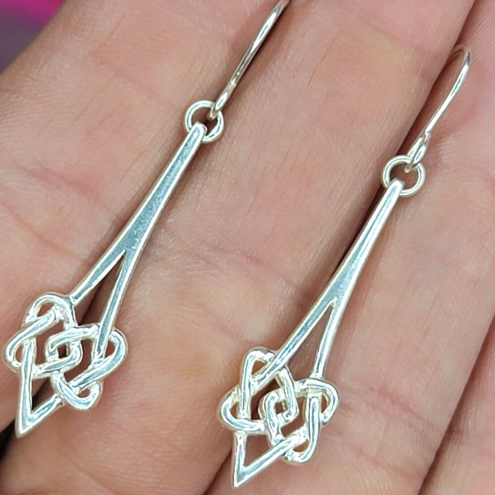 Vintage STERLING Irish Medieval Twisted Interlace CELTIC KNOT Dangle Earrings
